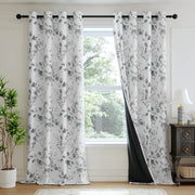 Xwincel 100% Blackout Floral Curtains for Bedroom Grey Floral Patterned Curtains 96 Inches Long Living Room Darkening Thermal Insulated Window Curtains Leaf Printed Drapes Grommet Curtains 2 Panels