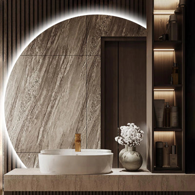 Niccy 35" Half Moon LED Mirror for Bathroom Backlit Semi Circle Frameless Mirror for Entryway Irregular 1/4 Round Lighted Mirror with Bedroom Wall Mirror Anti-Fog Dimmable Makeup Mirror