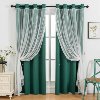 indistar Star Cutout Kids Window Blackout Curtains for Girl Bedroom Window Room Darkening Curtains & Drapes Baby Nursery Curtains (2 Panel52Wx72L inchDark Green)