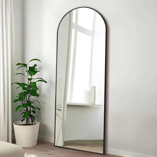 TinyTimes 57"x20" Arched Full Length Mirror Floor Mirror Full Length with Stand Large Full Body Mirror Arch Wall Mirror Full Size Mirror for Bedroom Living Room Aluminum Frame Black